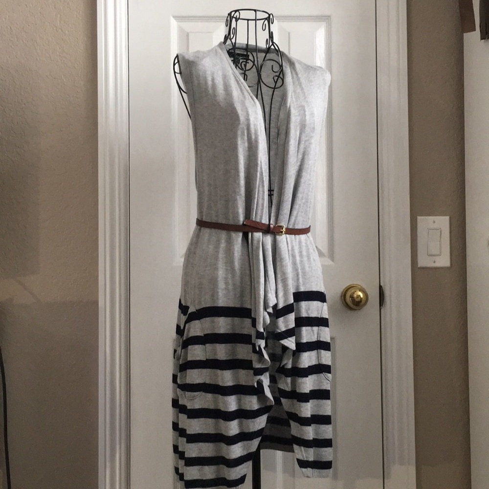 Striped Asymmetric Sleeveless Cardigan